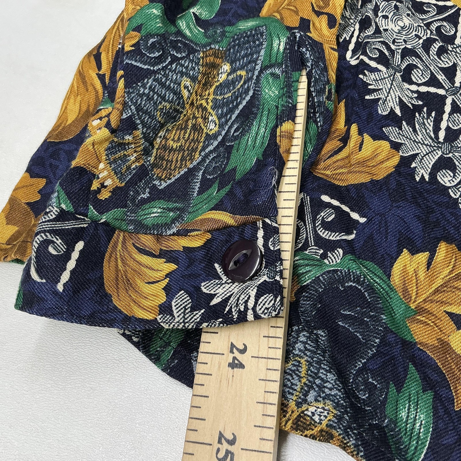 Vtg Panther Blouse Skirt Set Womens sz 12 Blue Gold Floral Button USA Top
