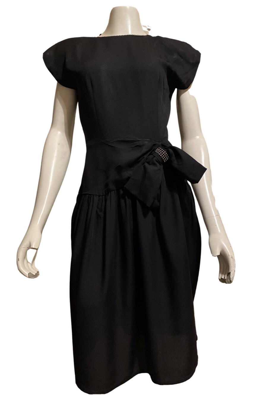 Vintage 1980s NANCY BRACOLONI for VIJACK Dress Black Crepe &. Rhinestones DISCO