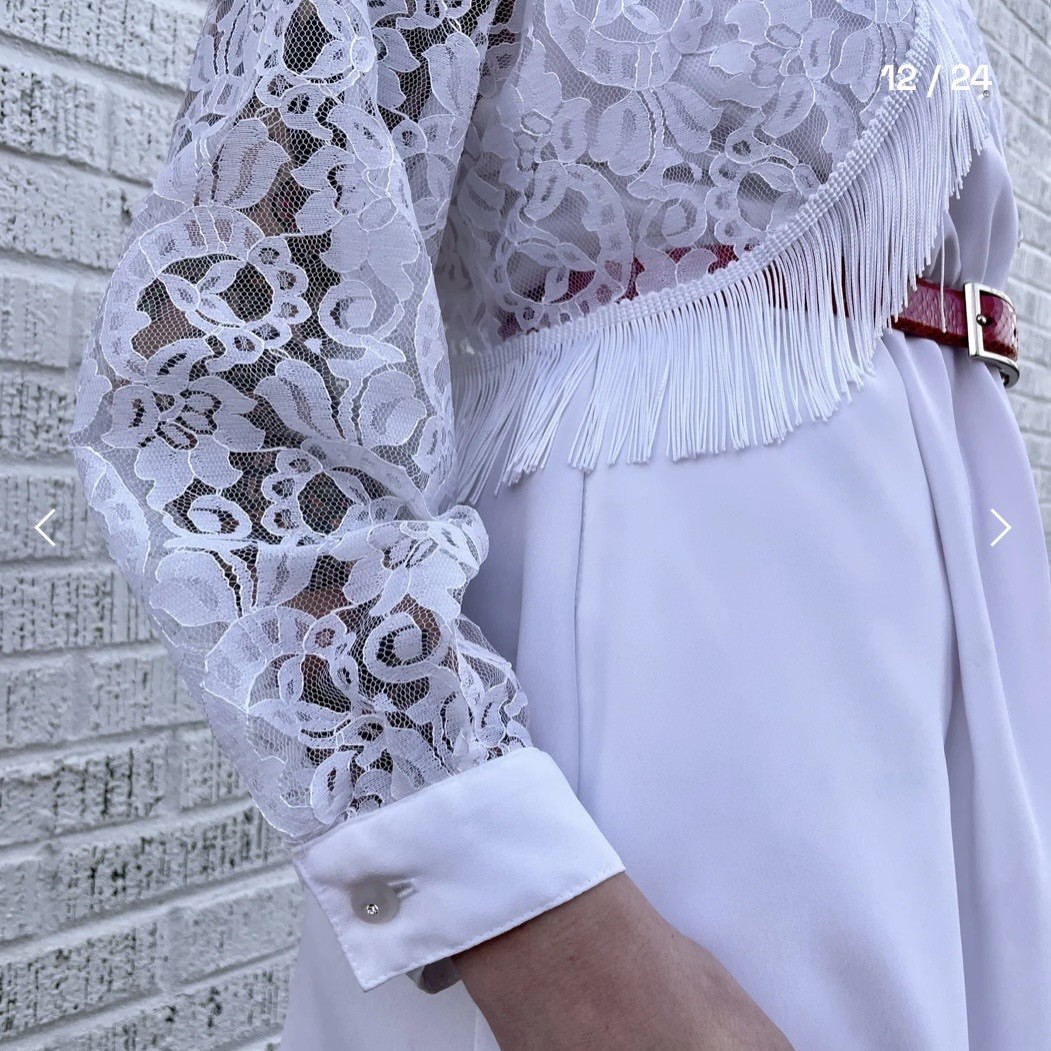 VTG 1980s White Lace & Fringe Western Dress, Authentic Ranchwear, Cowgirl, Rodeo
