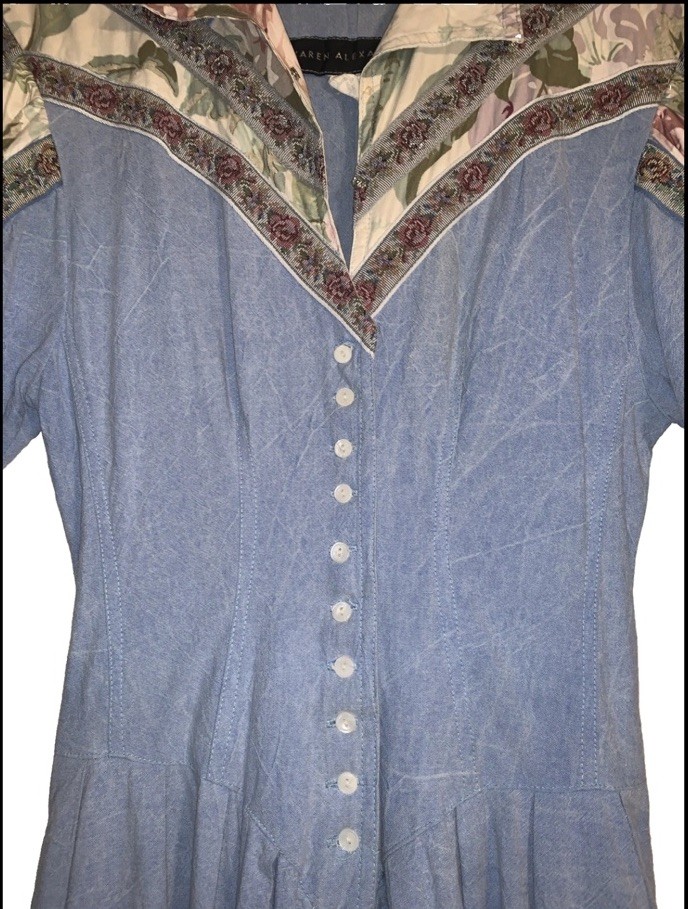 VTG Karen Alexander 80s Denim Puff Sleeve Dress Size 4 USA Made Festival Western