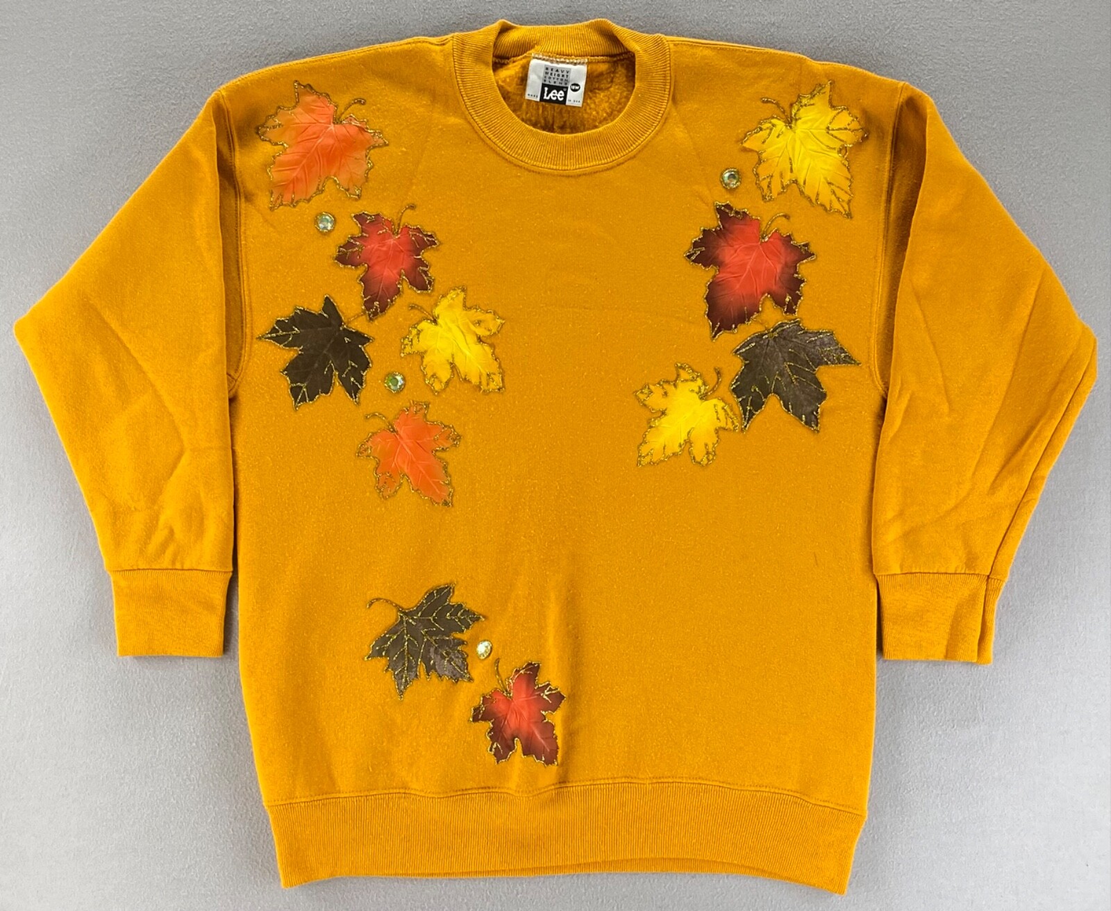 Vintage Women’s Decorative Fall Sweatshirt Leafs 18W Yellow Festive Pullover