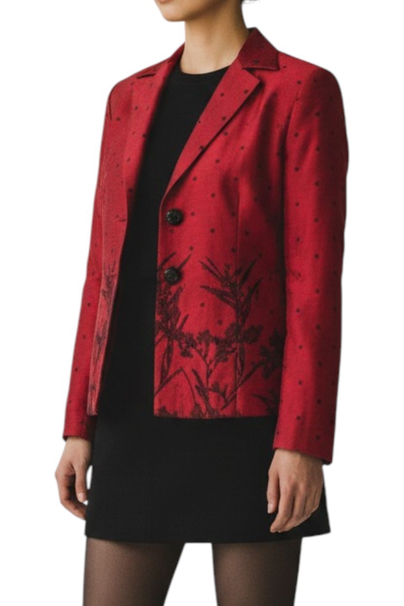 Vintage 80s Red Floral Embroidered Metallic Blazer Jacket Petite Size 4 Goth