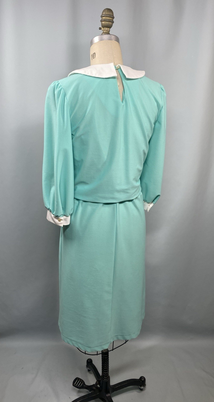 Vintage Dress JUNIORS SIZE MEDIUM teal turquoise 70s 80s Peter Pan collar