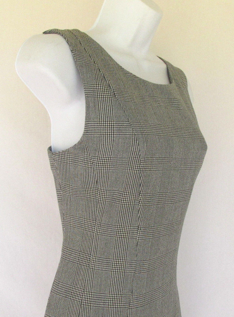 VINTAGE 1980s DRESS BLACK WHITE CHECKERS FULLY LINED POLY RAYON SPANDEX SIZE 8