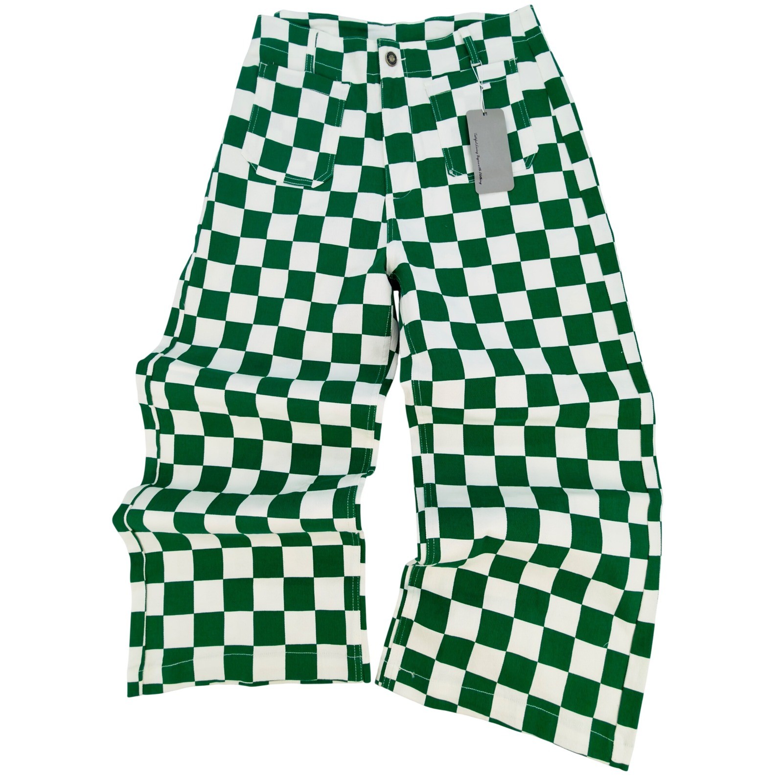 Green Checkerboard Pants Wide Leg Retro Streetwear Y2K Skater Size 10