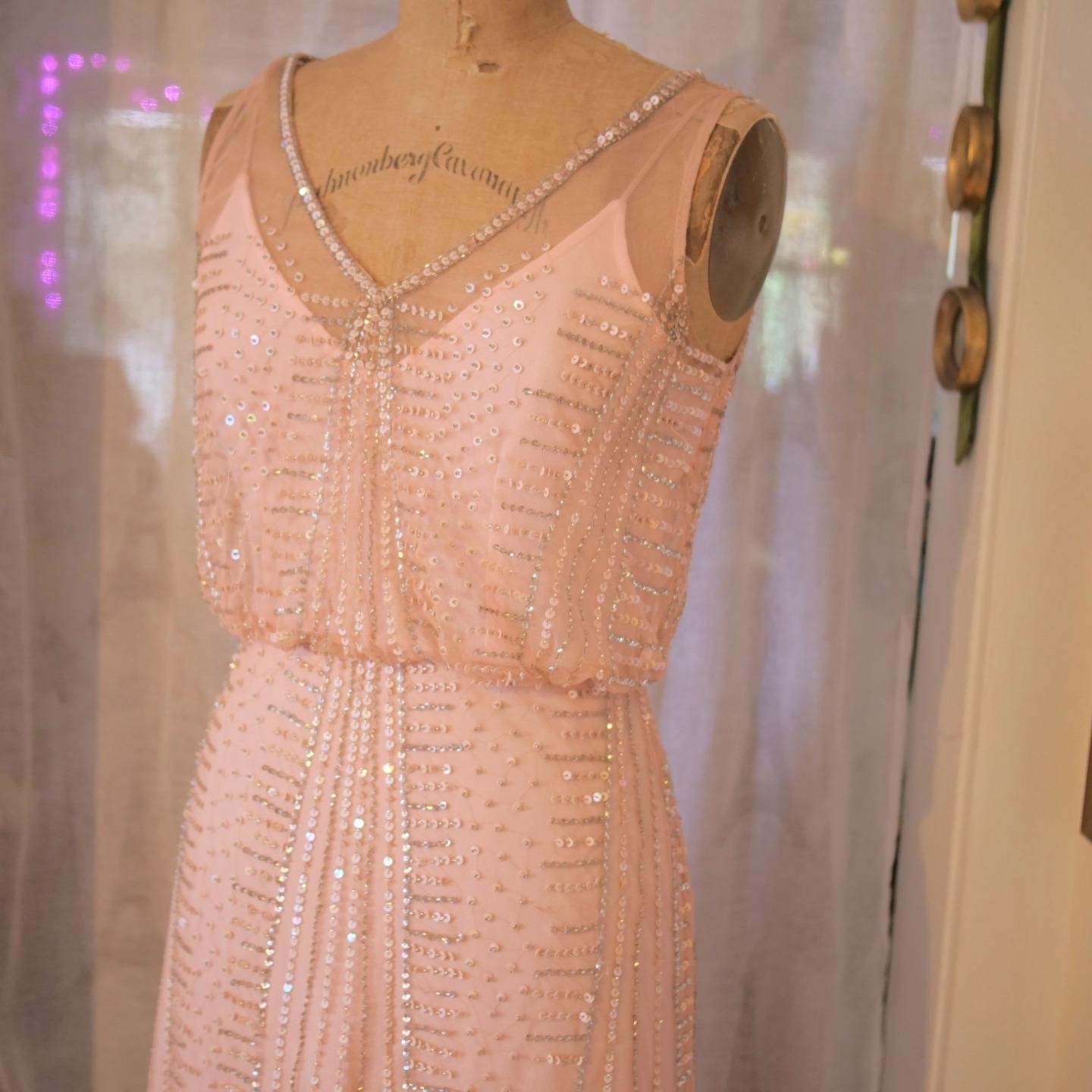 vtg 90s CACHE Y2K Pink Sequins Beaded Mermaid Maxi Dress Whimsigoth Fairycore 2