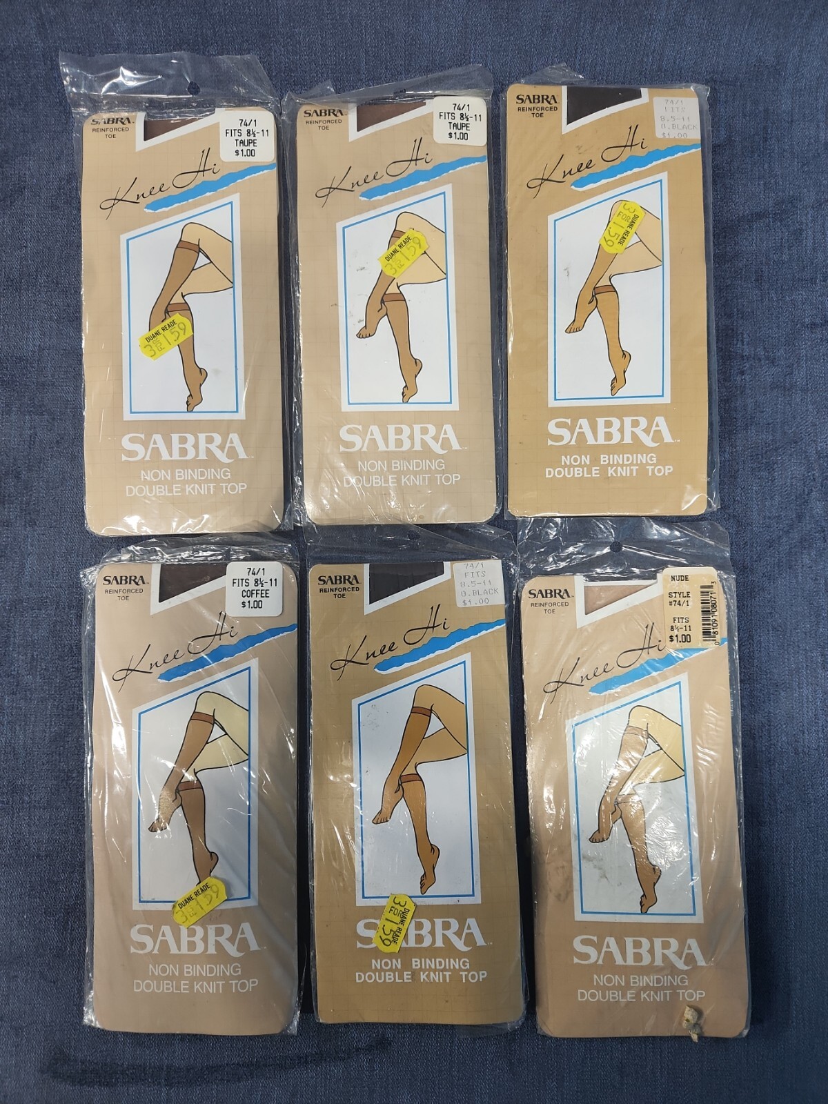 6 Sabra Knee Hi Non Binding Double Knit Reinforced Toe Stockings NEW 8.5-11 u-1E