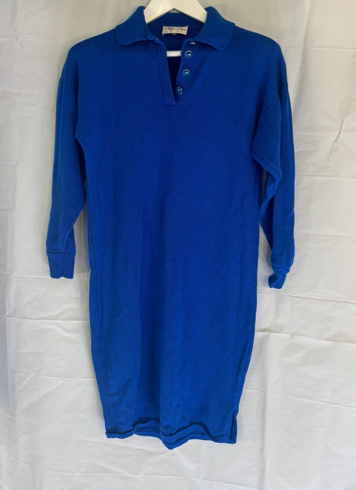 Vintage Wayne St. John Womens Short Sleeve Santana Knit Polo Dress Royal Blue