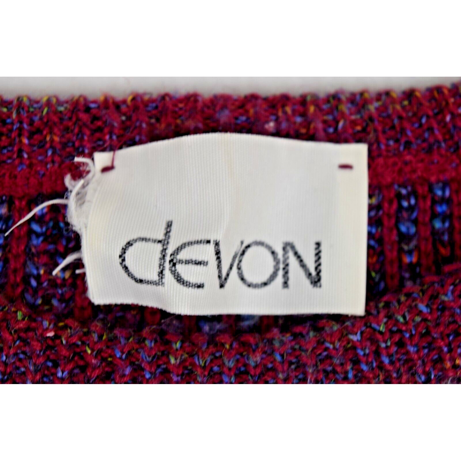 Vintage Sweater Devon Size S 80s Fuschia Blue Interwoven Knit Made USA