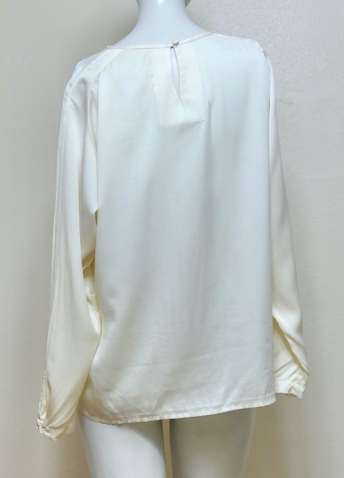 Vintage 80s Lands End Silk Panel Pleat Top Blouse Creamy White M