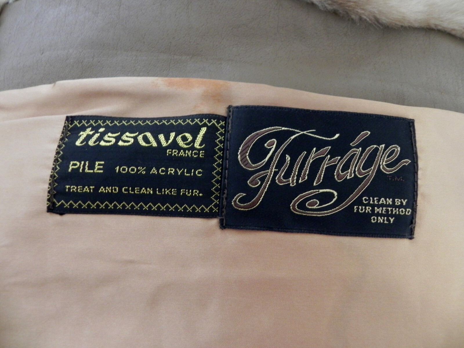 Tissavel France Faux Fur Coat Rope Tie Waist Pockets Shawl Collared Size US10