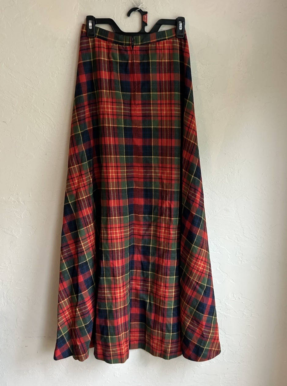 Vintage 60s 70s John Meyer Plaid Wool A Line Maxi Skirt 8 Preppy Academia Bias
