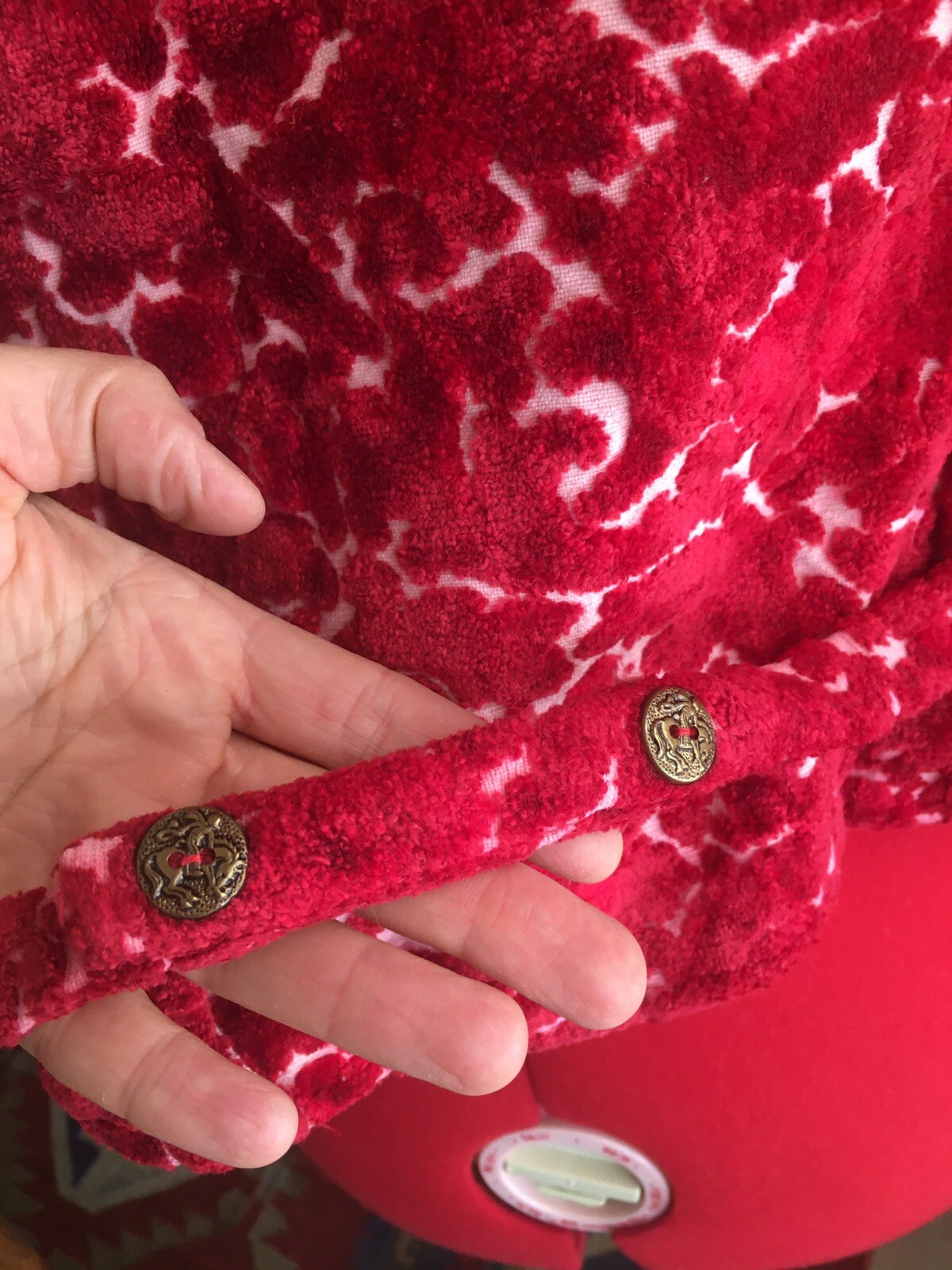 Vtg Carpet Tapestry Vest Floral Print Chenille BoHo Festival Aladdin L XL
