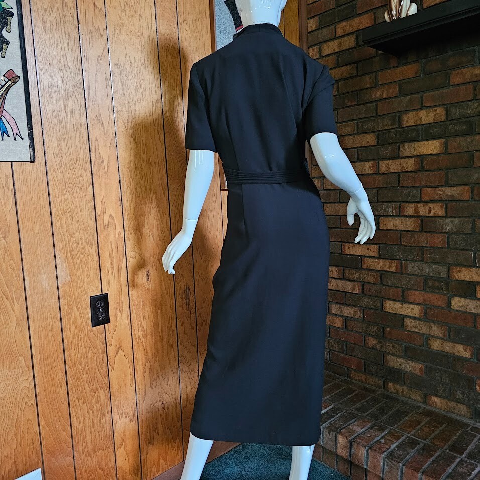 Vintage 90s Sassy Mob Wife Leopard Trim Midi Power Moves Suit Tuxedo Dress M/L
