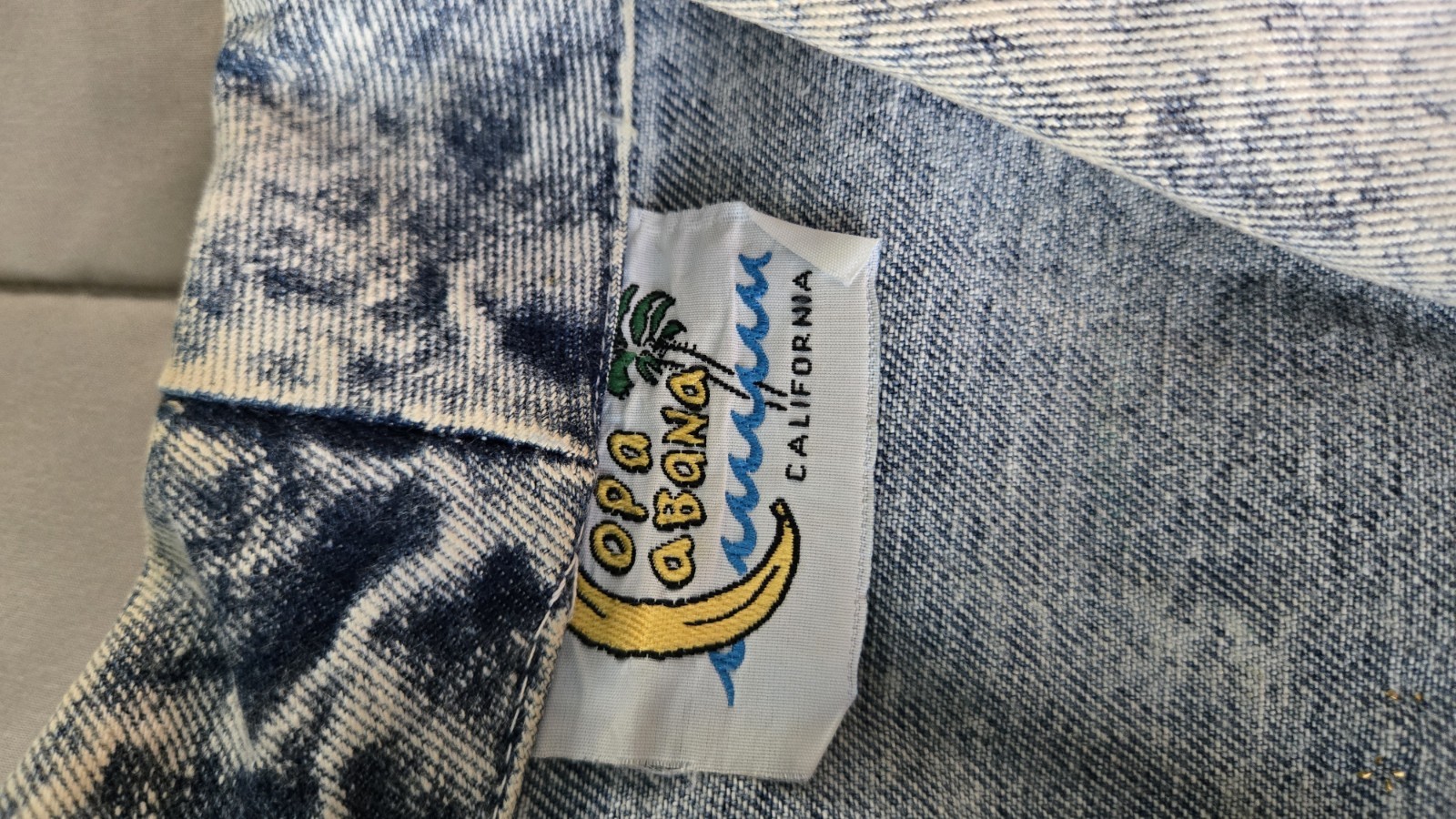 Vtg Copacabana Acid Wash Denim Jacket Hand Painted Fringe Western 90s Unisex L