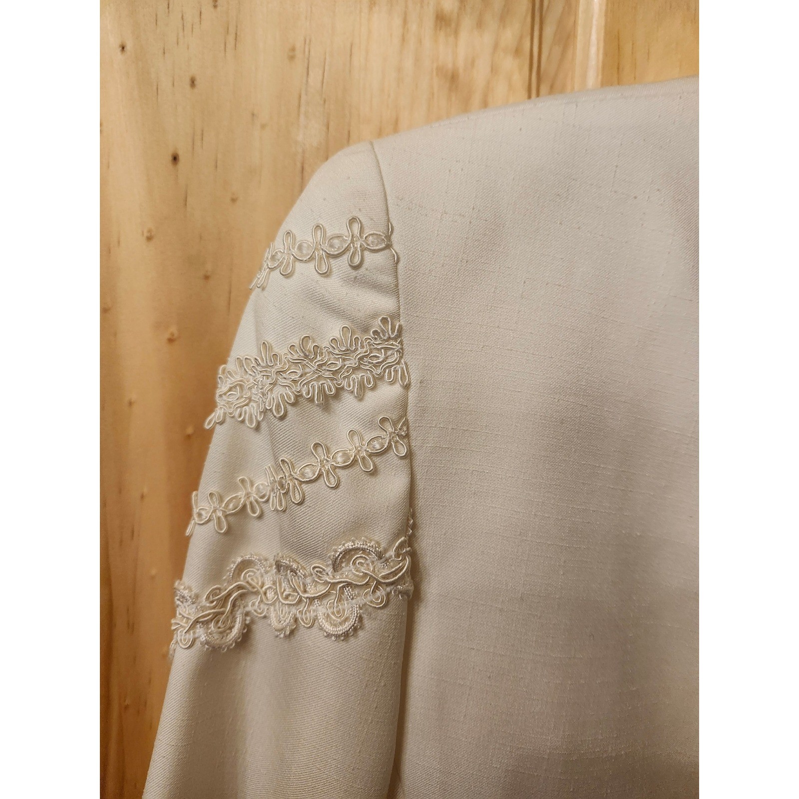 Vintage ILGWU Cream Skirt Suit Set Lace Shoulder Detail Ivory Union Made USA