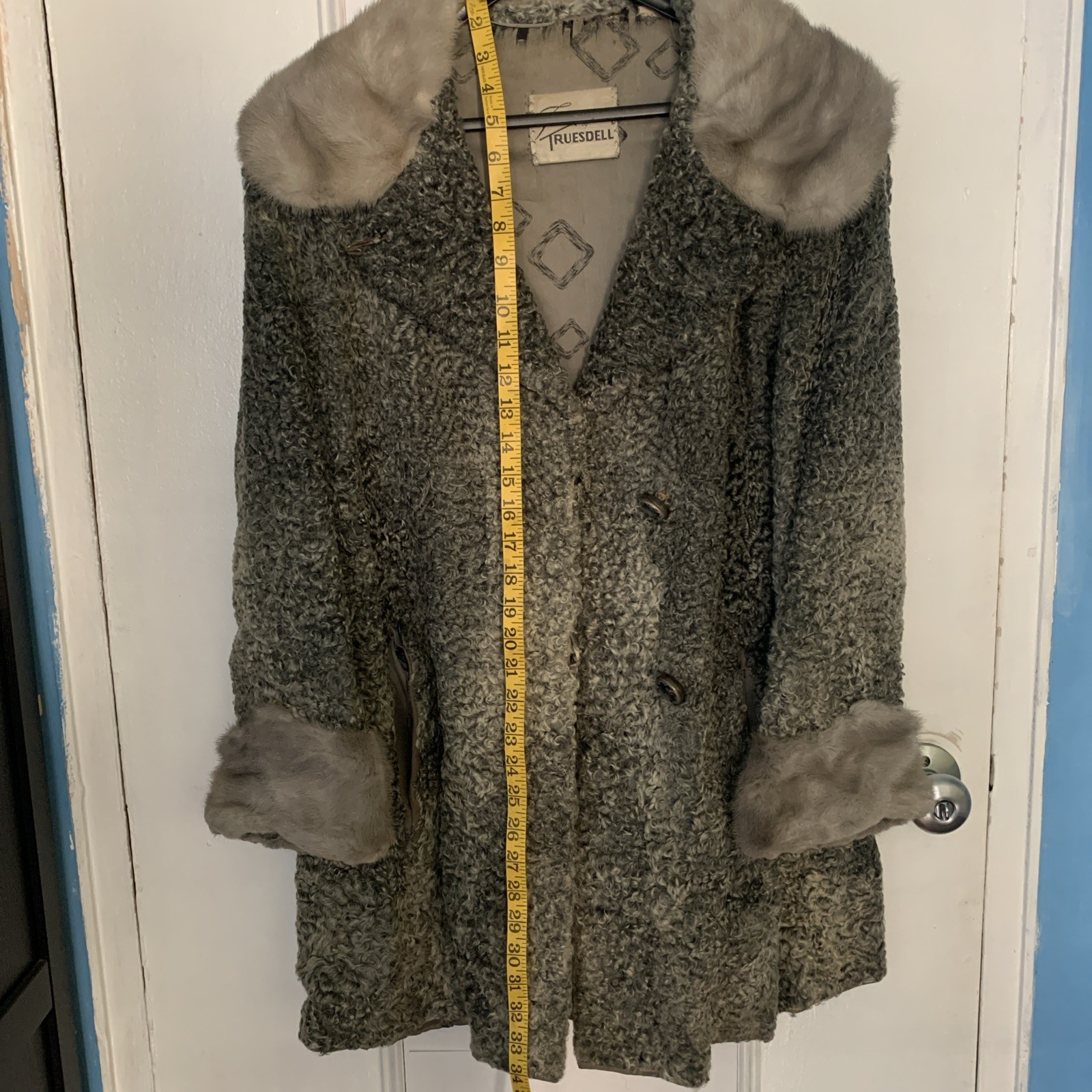 Vtg Gray Curly Persian Lamb Coat Fur Collar And Cuffs With Belt Small Truesdell