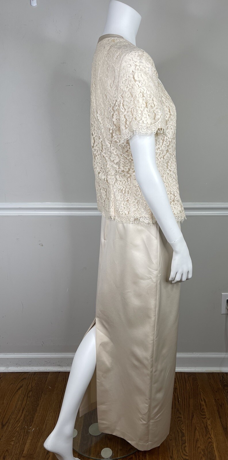 Vintage Cachet By Bari Protas Victorian Champagne skirt Top dress lace bows 12