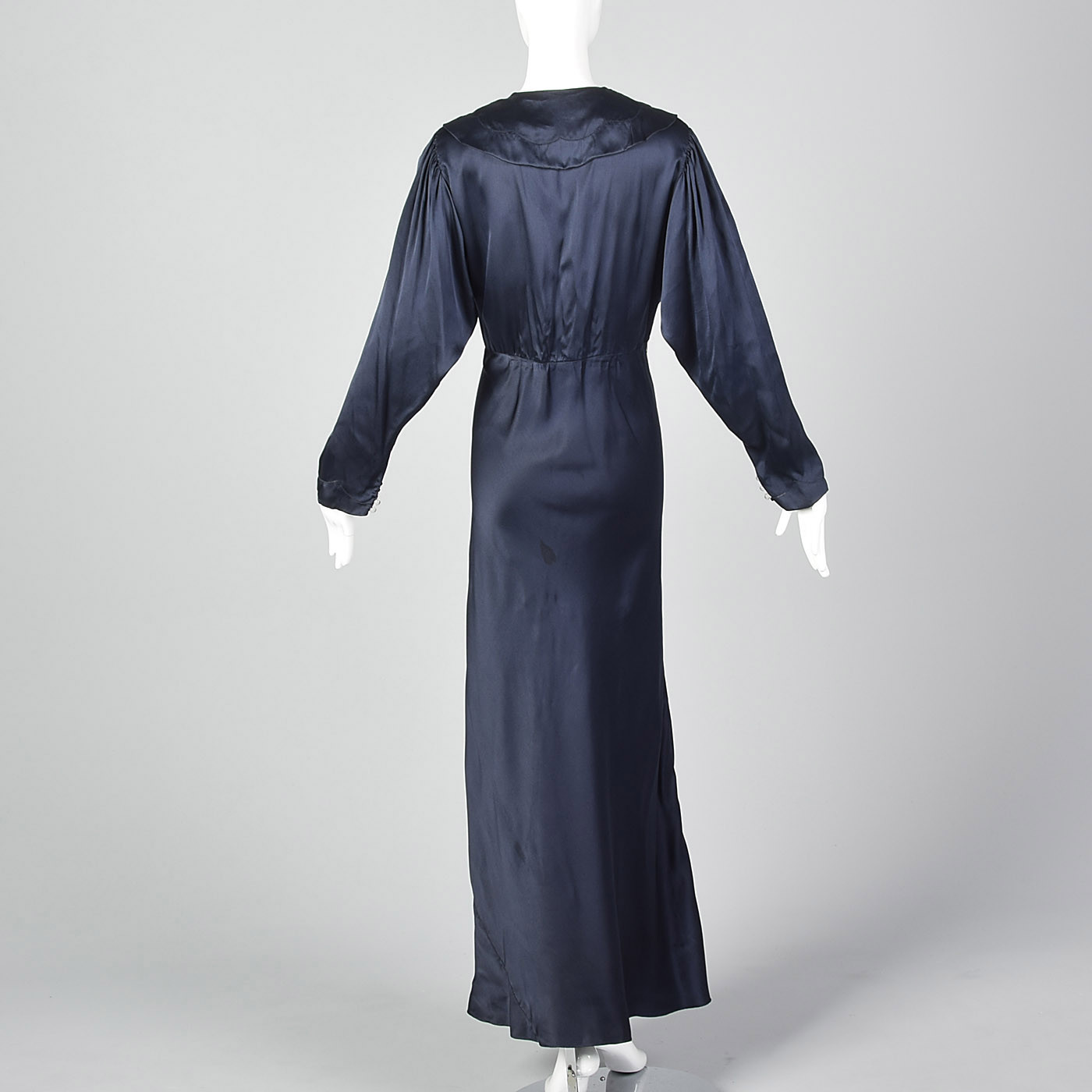 XXL 1930s Navy Silk Long Sleeve Dress Formal Gown Evening Plus Size Volup 30s