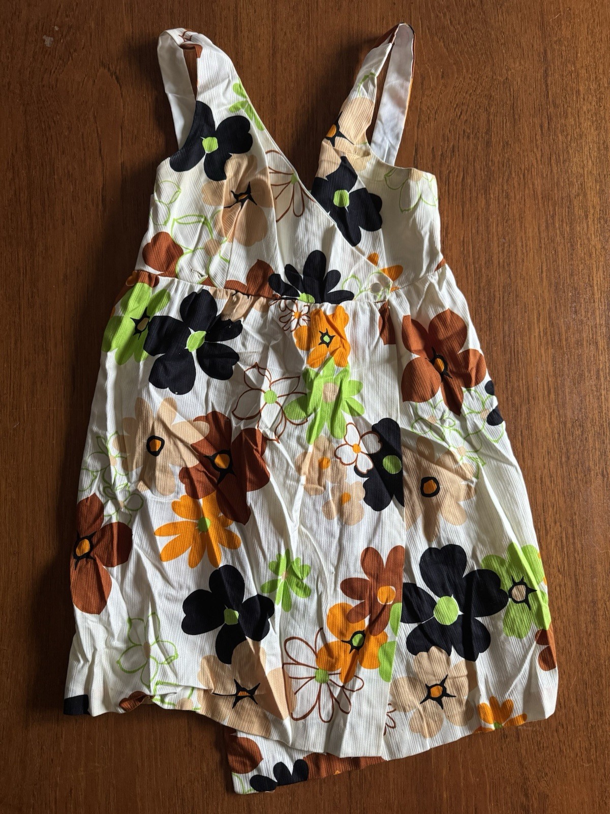Vintage Pattys Of Texas Flower Power Hippie Dress Mod Pleated Green Orange VTG