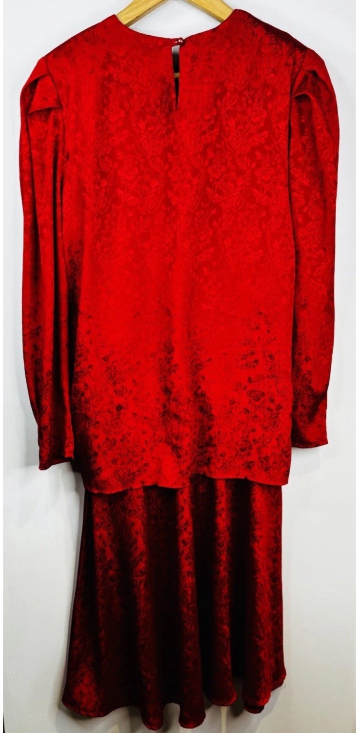 Vintage Suzanne Grae Cocktail Dress Size AU 12 Long Sleeve Drop Waist Red Retro