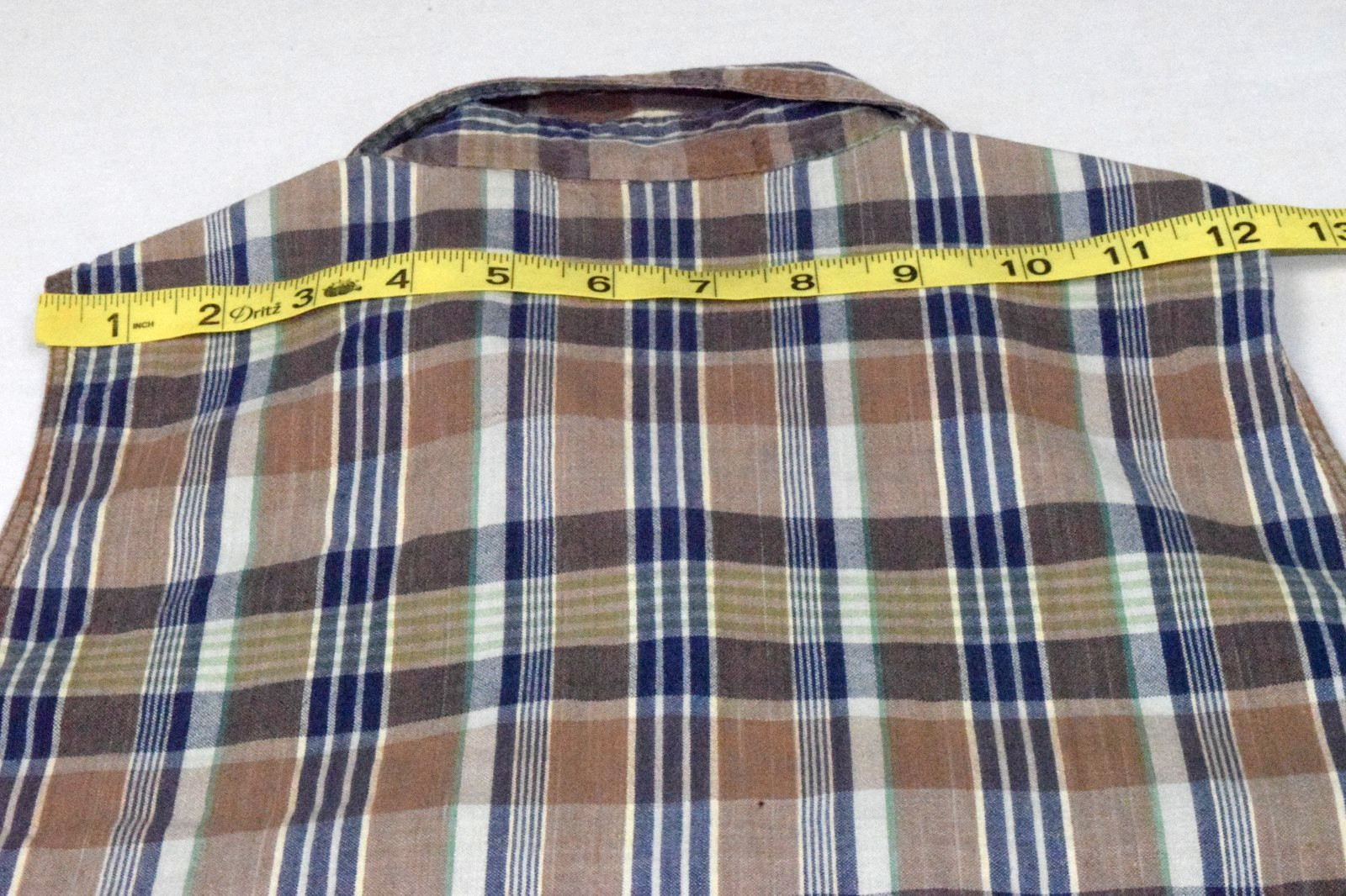 Vintage Sleeveless Shirt Limited America Size M 90s Brown Blue Plaid Cotton