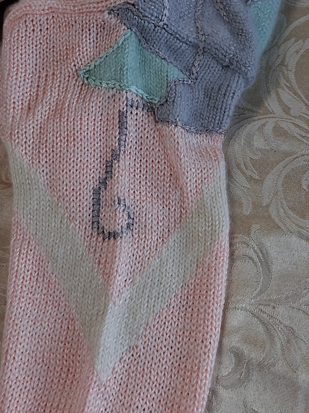 Vintage 80s Ginenne Pink Gray Super Soft Angora Orlon Knit Sweater L/42