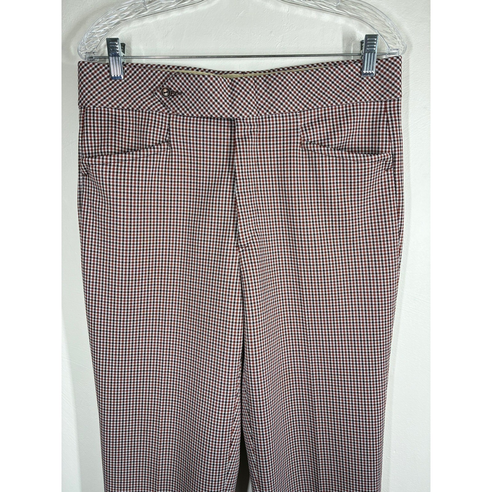 Vintage 70s Brown Plaid Bell Bottoms 31.5 x 28.75 Flare Leg Trousers Mod Groovy