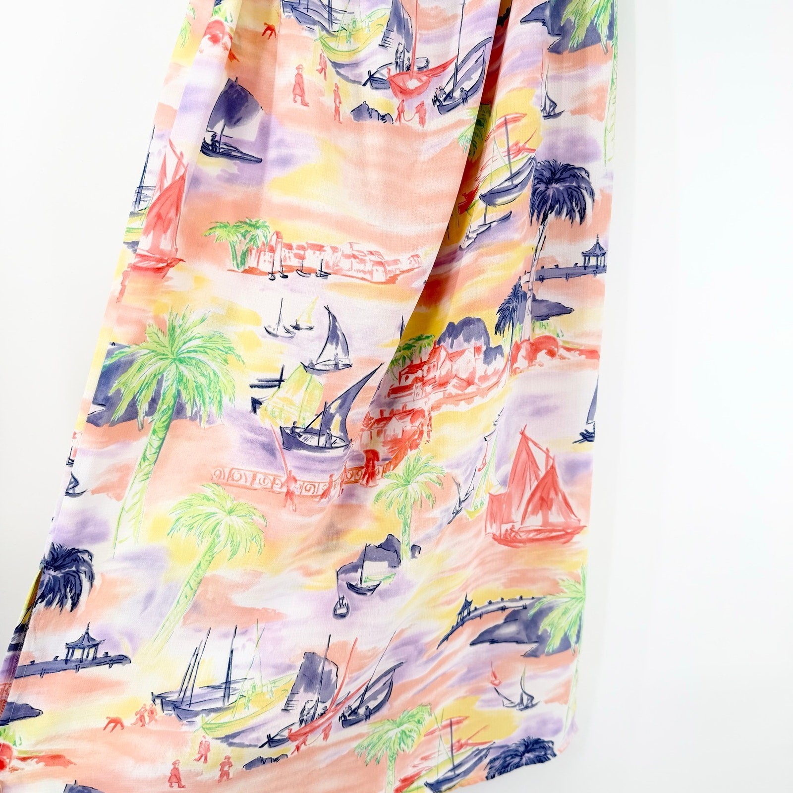 Vintage Bushwacker Scenic Harbor Sailboat Palm Tree Midi Skirt Women’s 12 Lined