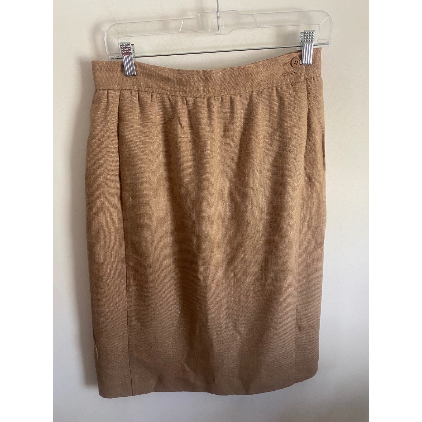 Vintage JH Collectibles Tan Pencil Skirt High Waist Pockets ILGWU Womens 14