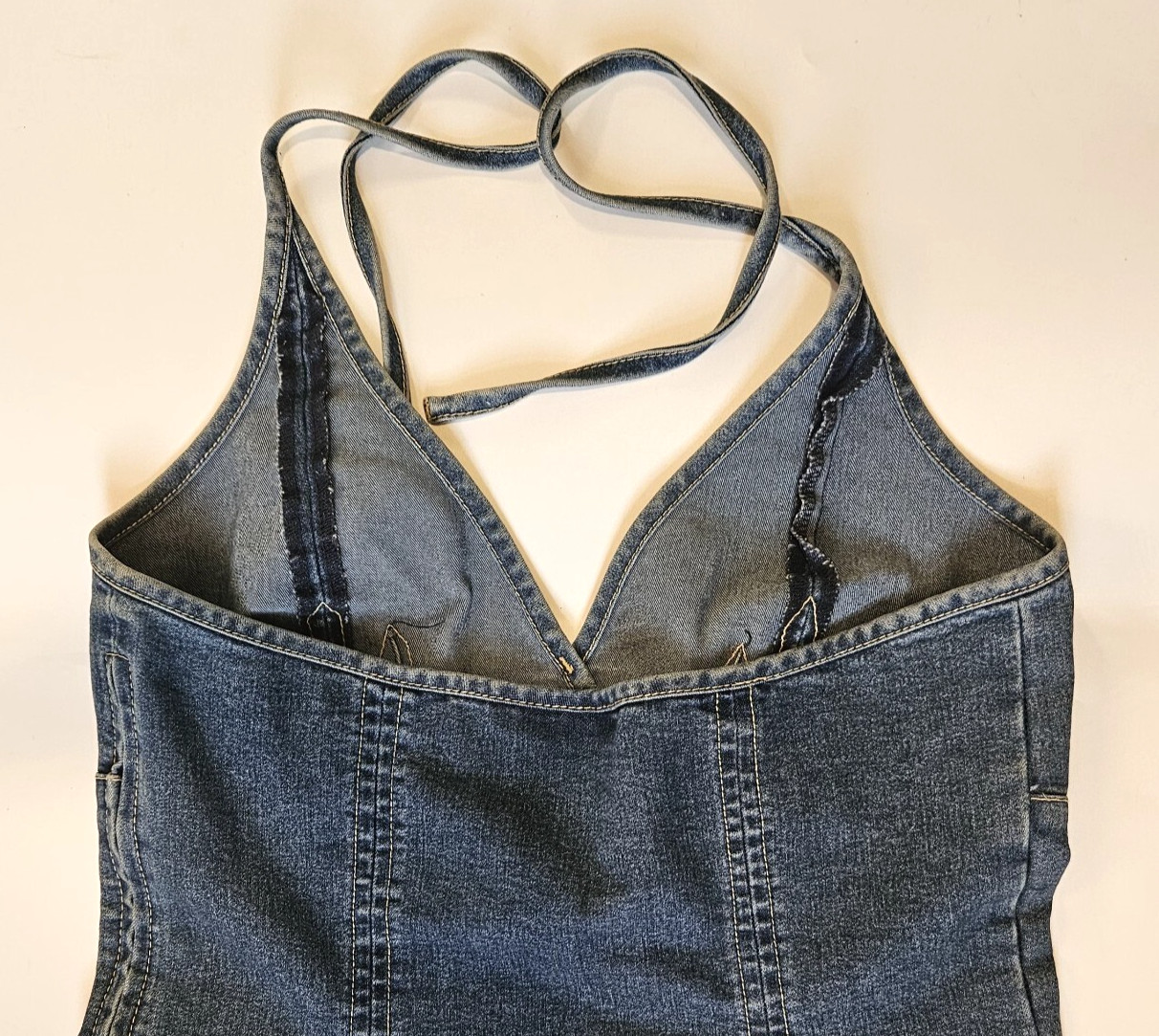 Vintage Y2K Denim Halter Top Side Brass Zipper European Size 38 Boho Western