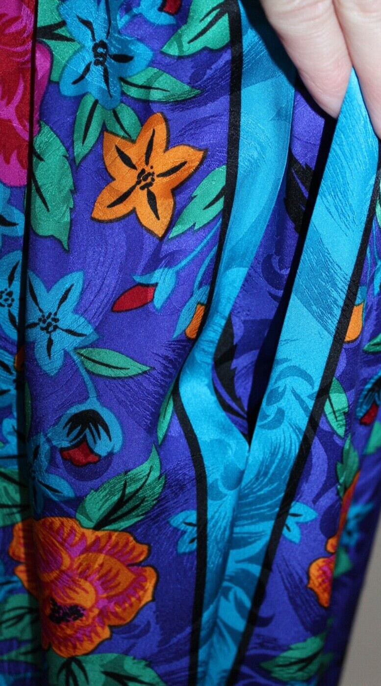 Vintage Lauren Alexandra 2 Piece Silk Floral Midi Skirt Blouse Set Women’s S