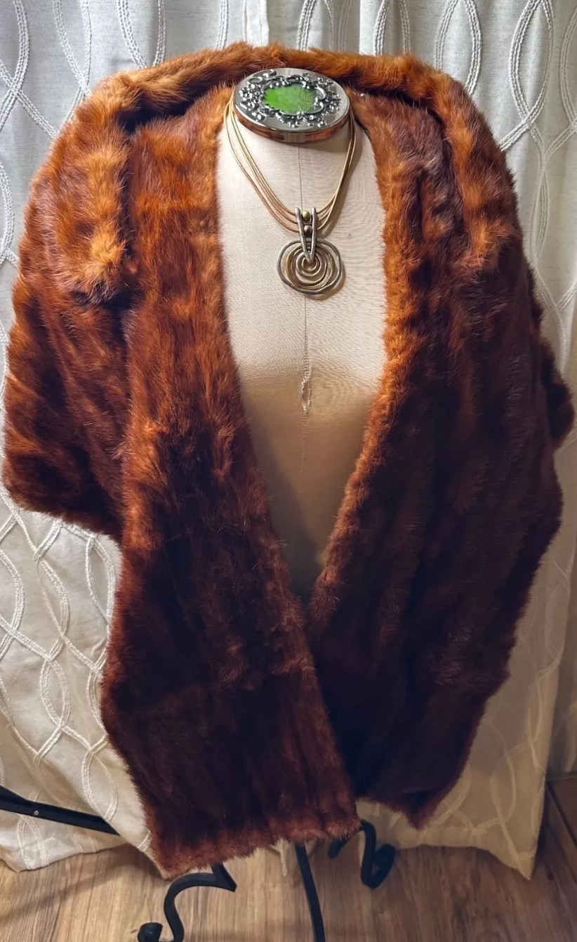 VTG MCM Leo Grant Furrier Mink Fur Wrap Shawl Stole Jacket Cape Capelet 1950 60s