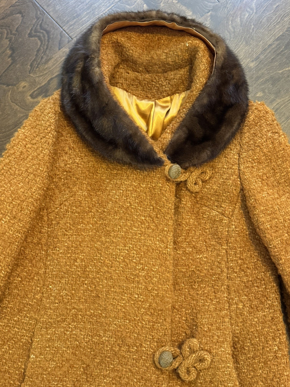 Vintage 1950s Womans Swing Coat Bouclé Mink Collar Lined Jacket 15×38