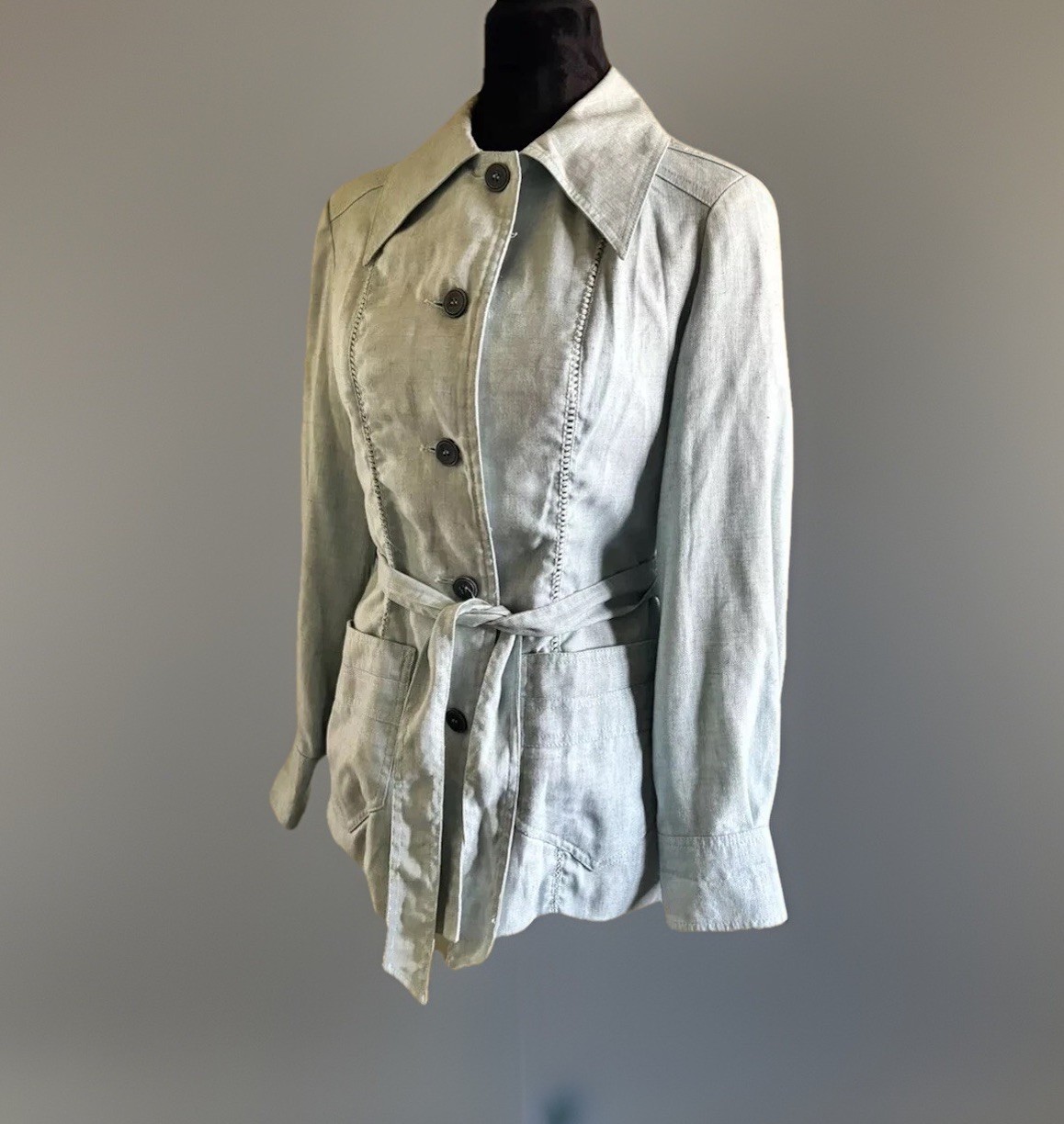 1960s Women’s Made JAPAN Light Blue Jacket,wide Collar.belt,small