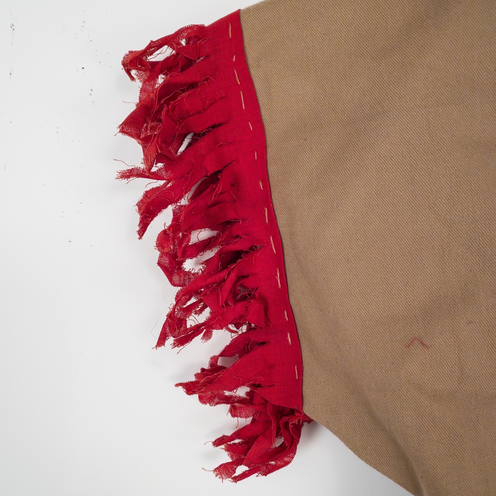 Vintage American Indian Dress Women Tan Red Fringe Cotton Canvas