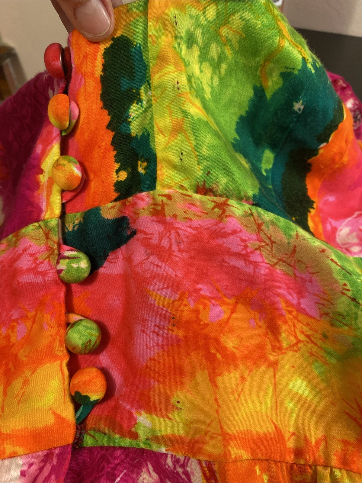 VTG 60s McInerny Psychedelic Hawaiian Sleeveless Button Maxi Dress 8 Medium