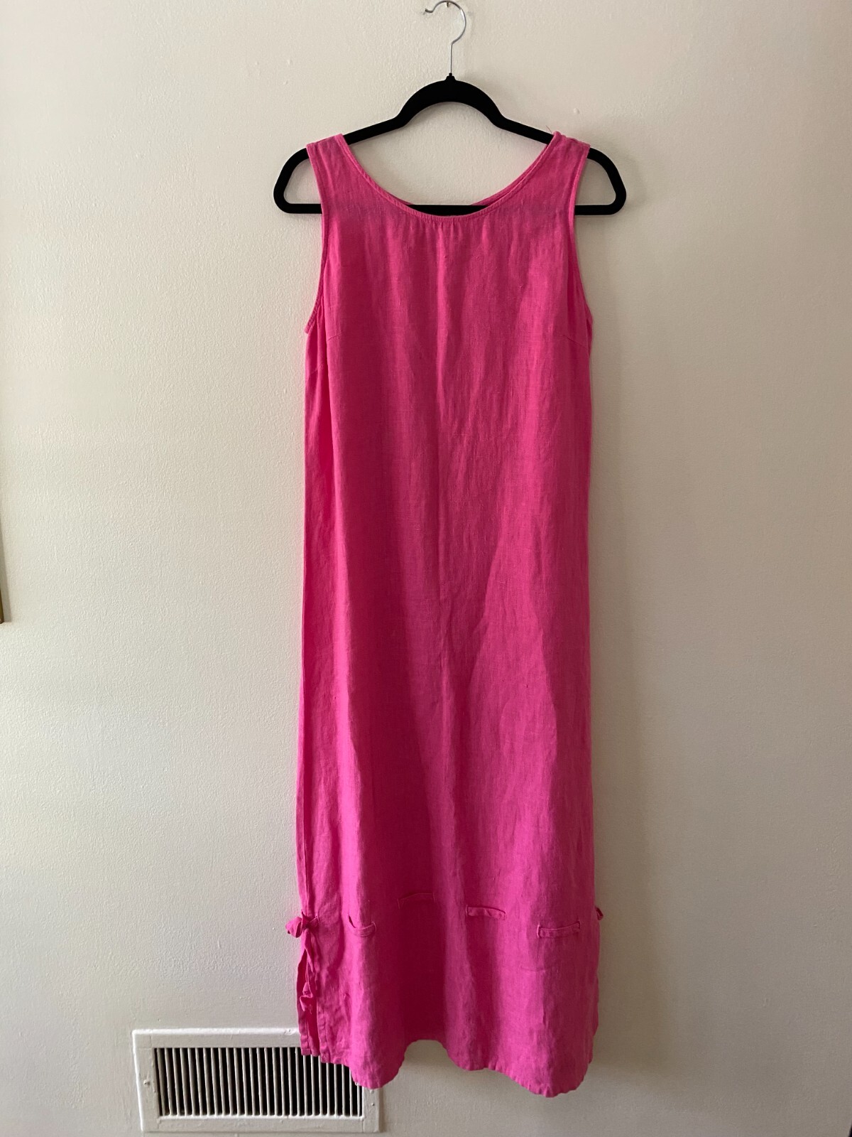 Vintage 1990s Pink Linen Maxi Dress Summer Spring Easter Small Tie