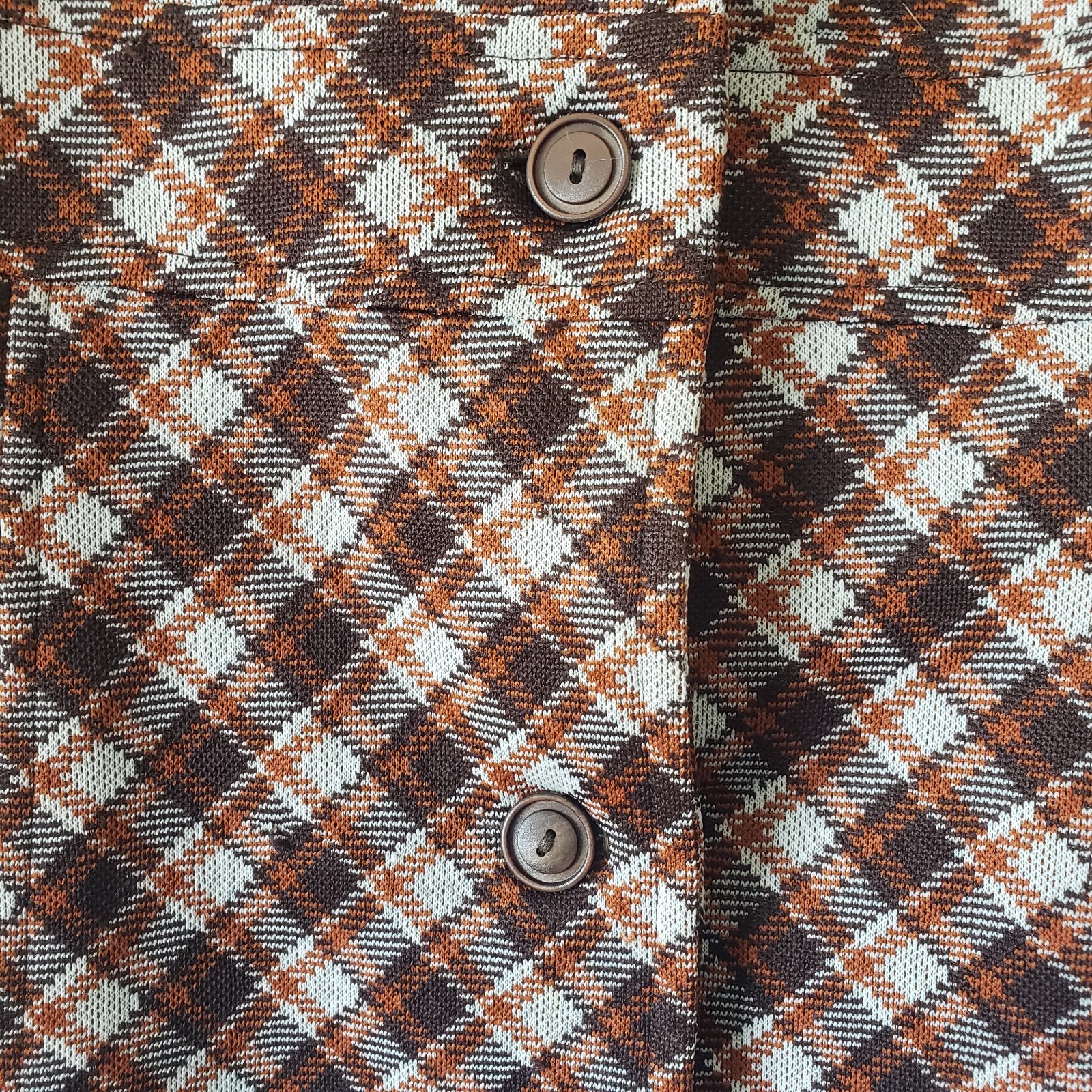 1970s M/L Vintage Dark Brown Burnt Orange Cream Autumn Fall Rust Plaid Peacoat