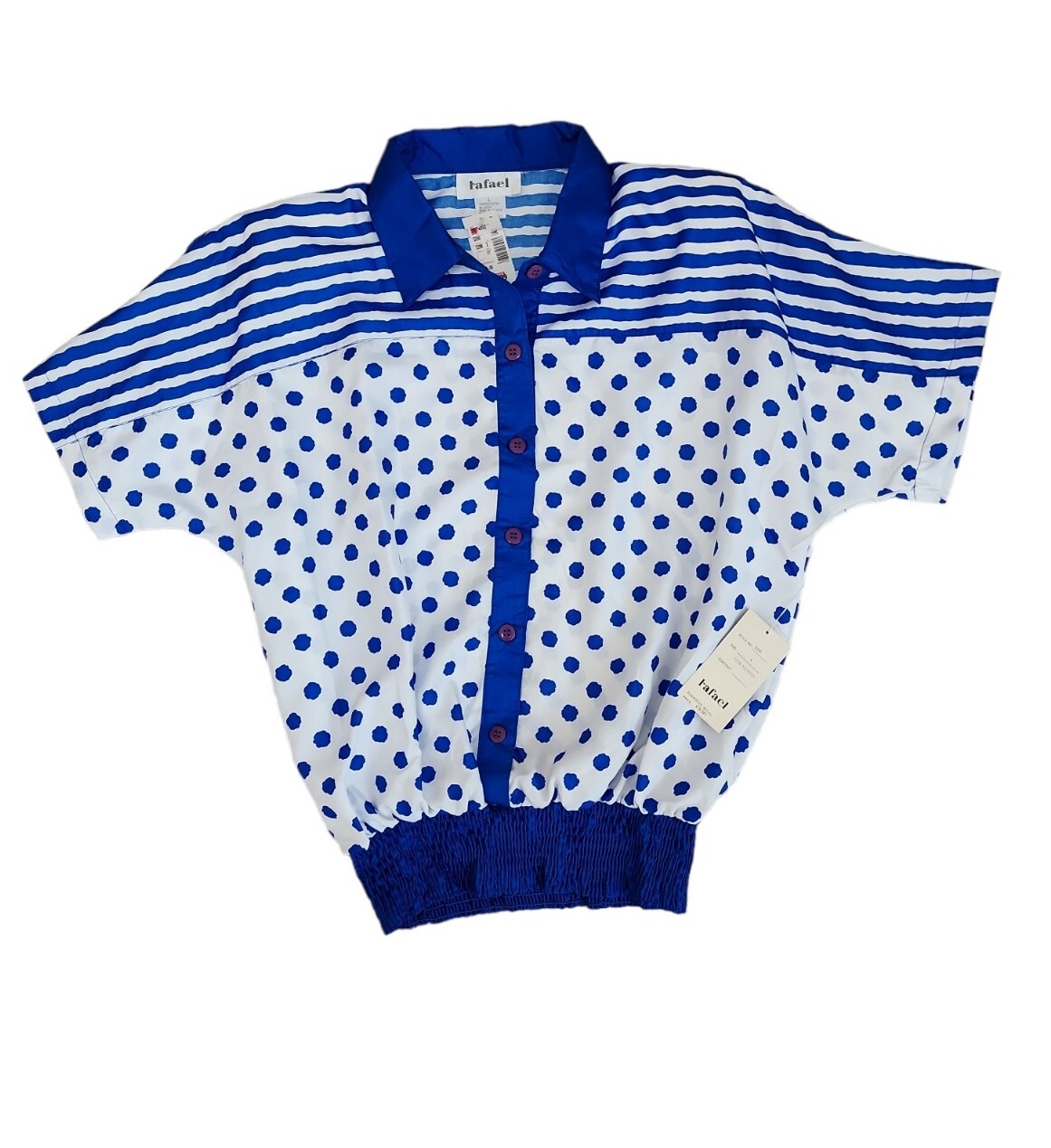 Vintage 80’s Womens Collared Shirt Size L Rafael Shoulder Pads Blue White NWT