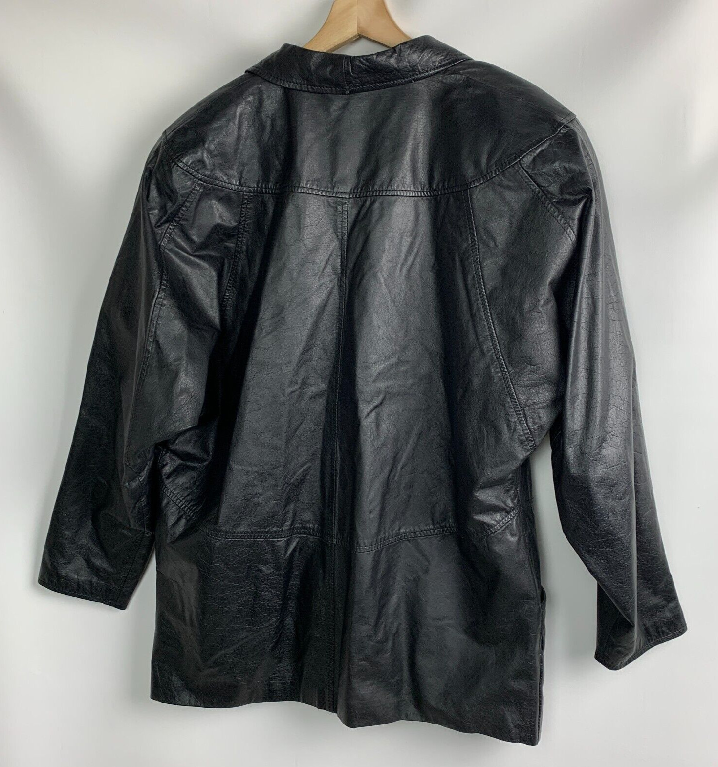 CC Hughes Vintage Jacket Black Leather Collared 1-Button Pockets Lined Size M