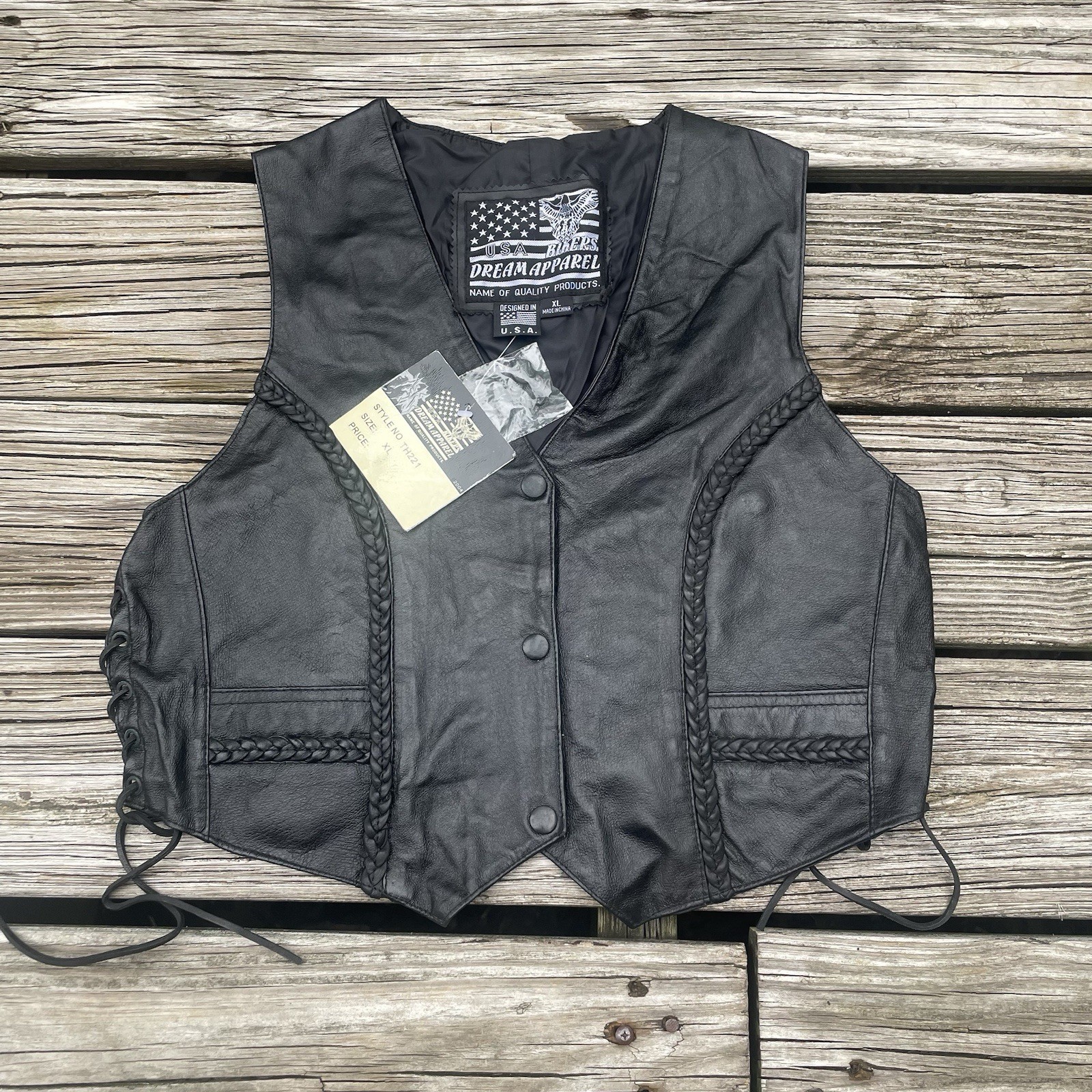 Vtg Leather Biker’s Dream Apparel Vest Biker Glam Rock Goth Grunge XL NEW