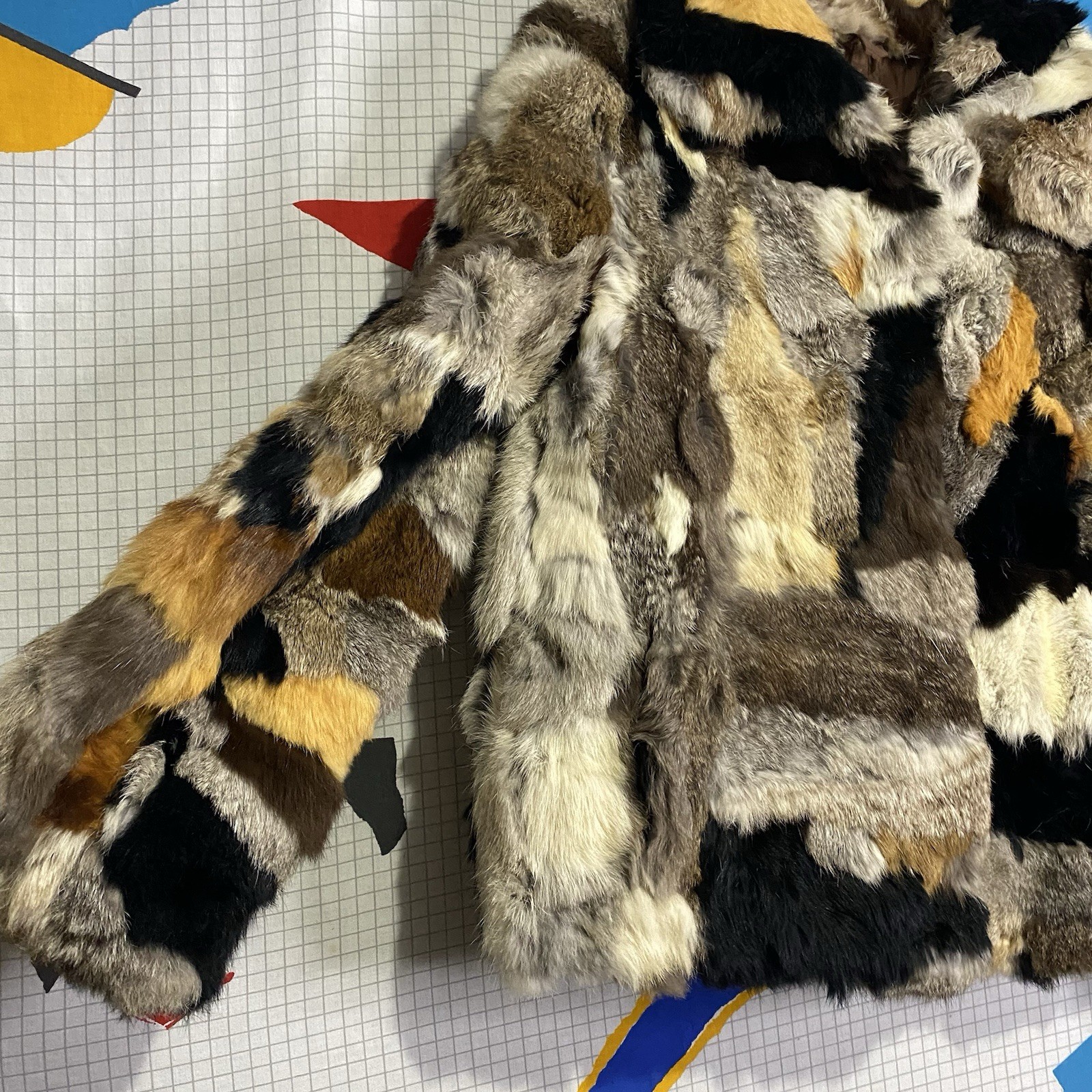 Vintage 70s Patchwork Rabbit Fur Jacket Coat Medium Pennylane Boho Mobwife