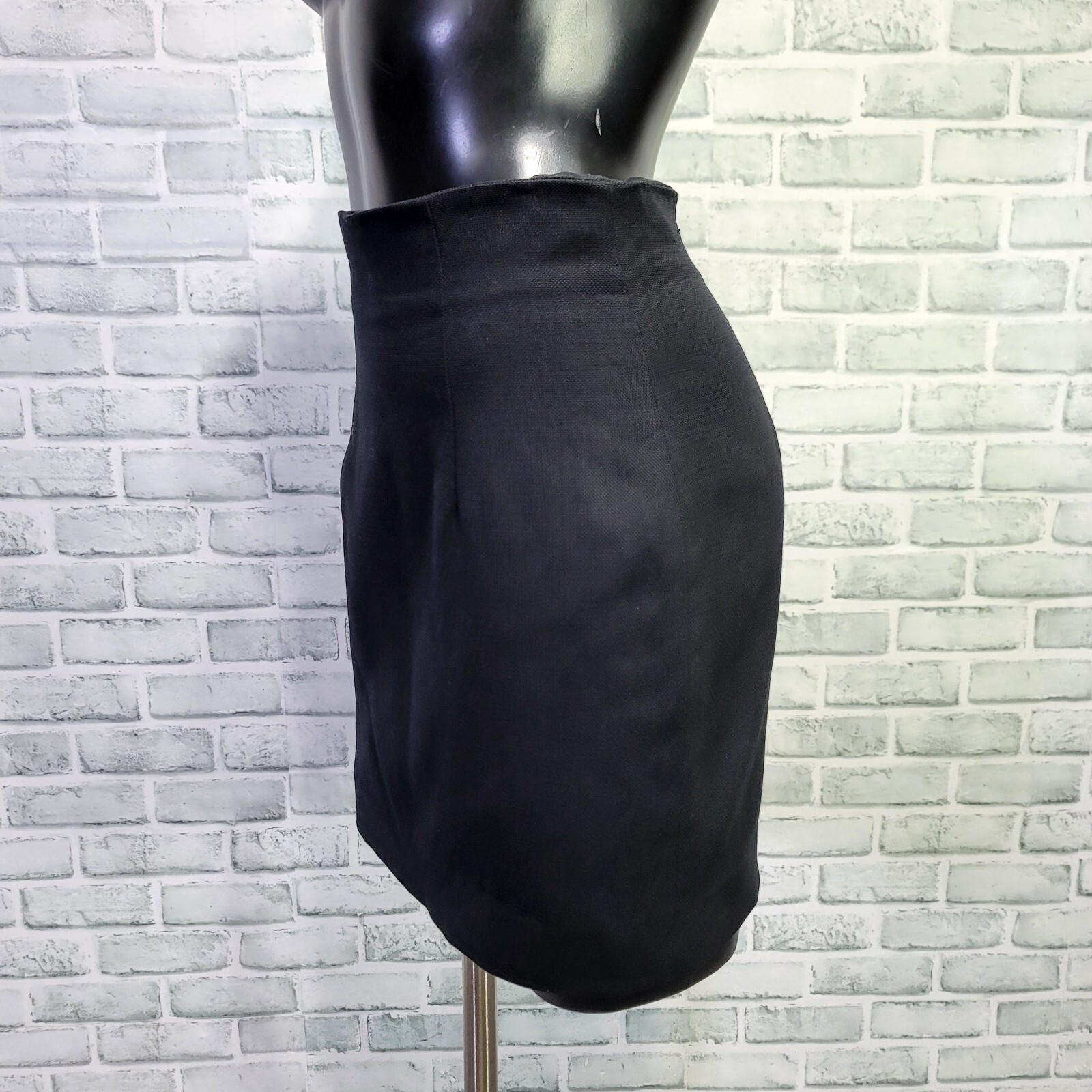 Vintage 90s Moschery Size 6 Black Textured Knit Wool Blend Mini Pencil Skirt