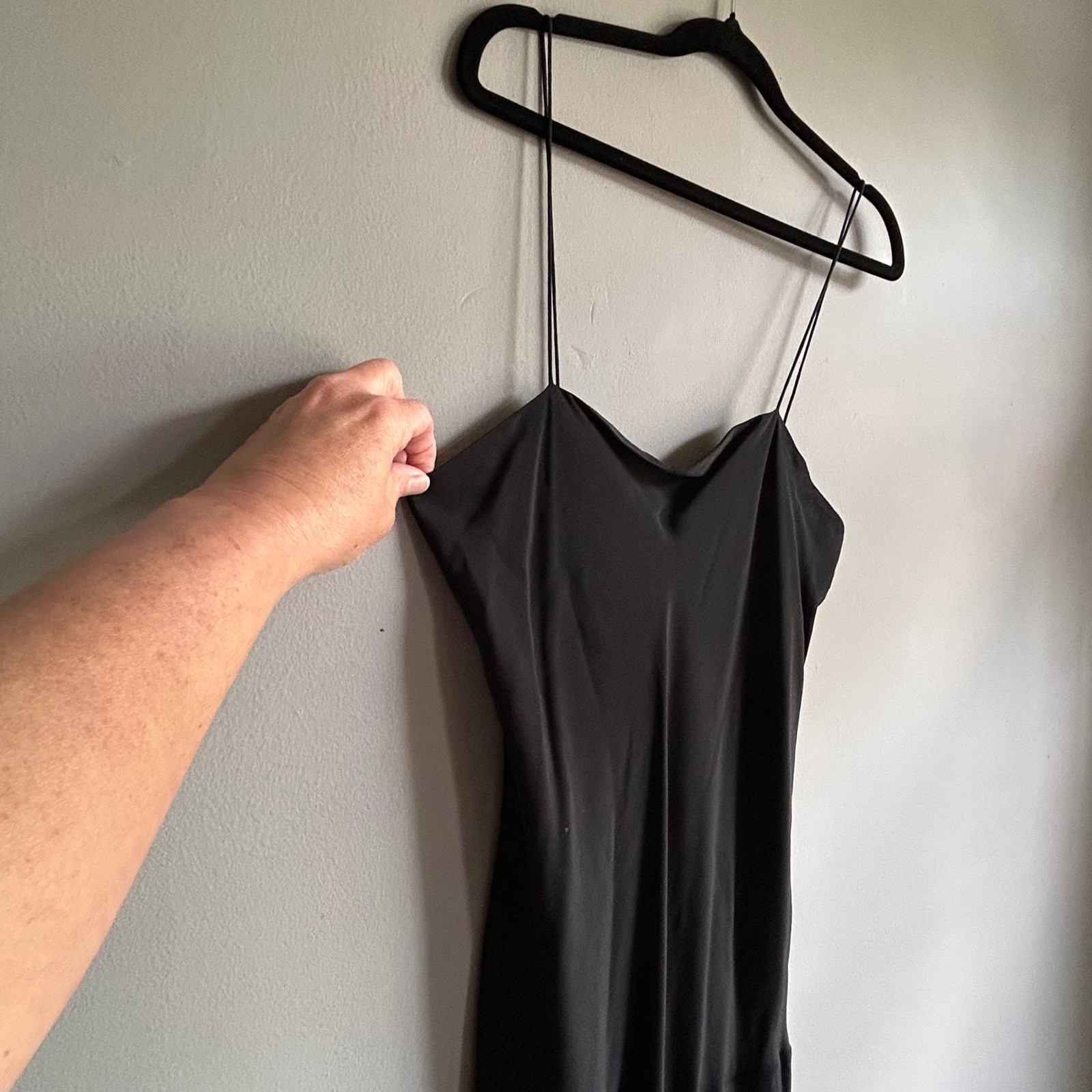 Soo Yung Lee Vintage Black Silk Blend Spaghetti Strap Cowl Midi Dress Size 10