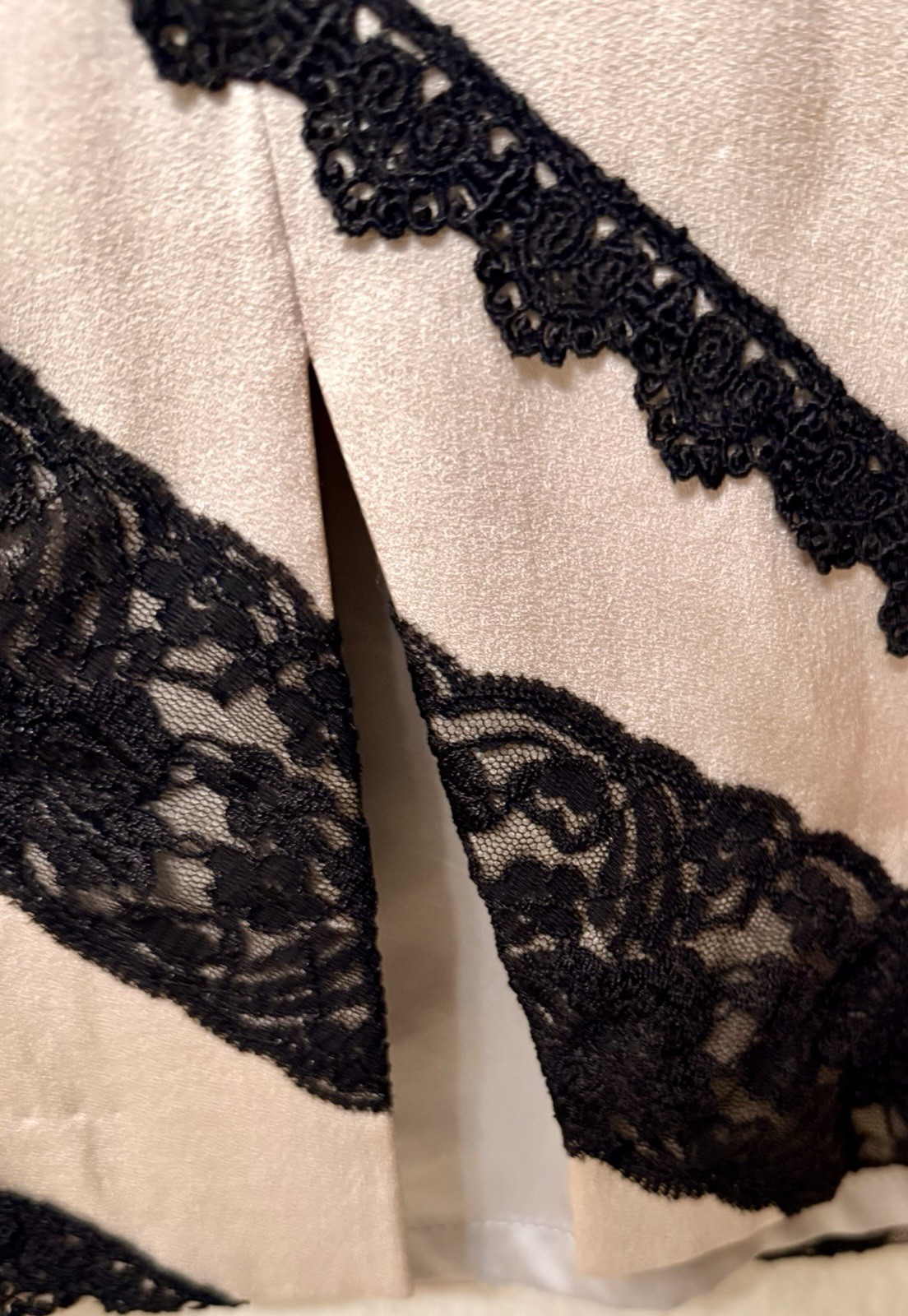 Vtg Tahari ASL Powder Pink W/Black Lace Strips Satin Lining Dress. Formal