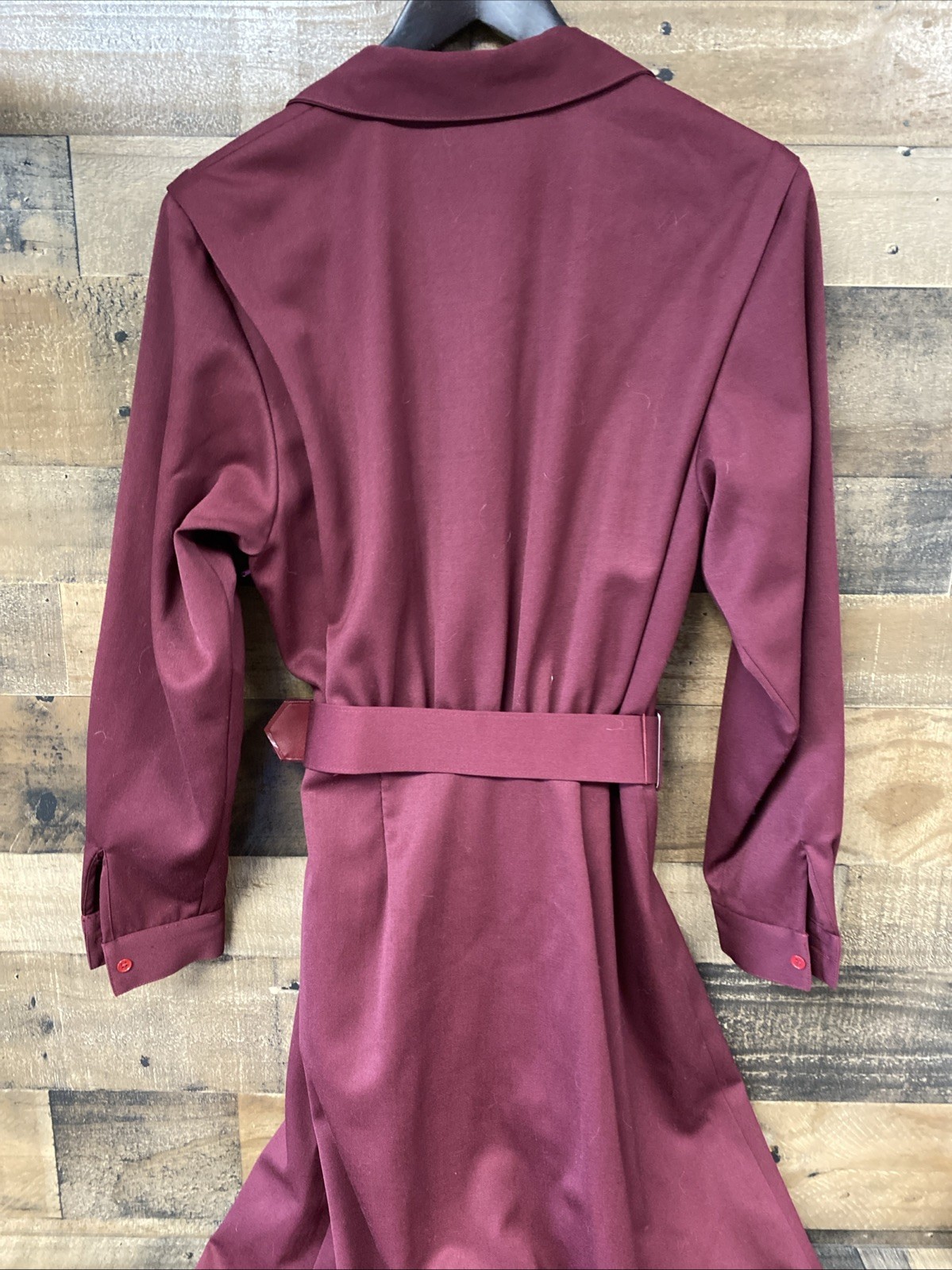 Vintage Jos. A. Bank Clothiers Burgundy Dress Long Sleeve Belt 100% Wool Size 10