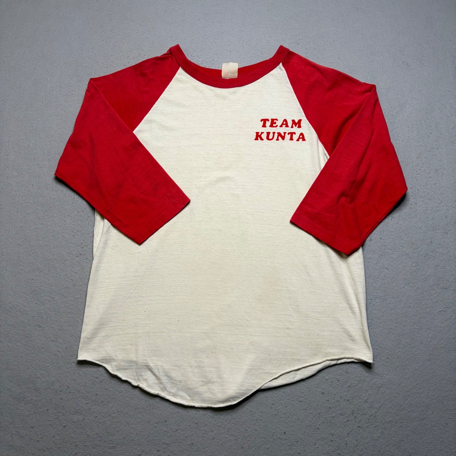 Vintage Baseball Tee Women XL Cream Red Team Kunta 80s Raglan 3/4 Sleeve Shirt
