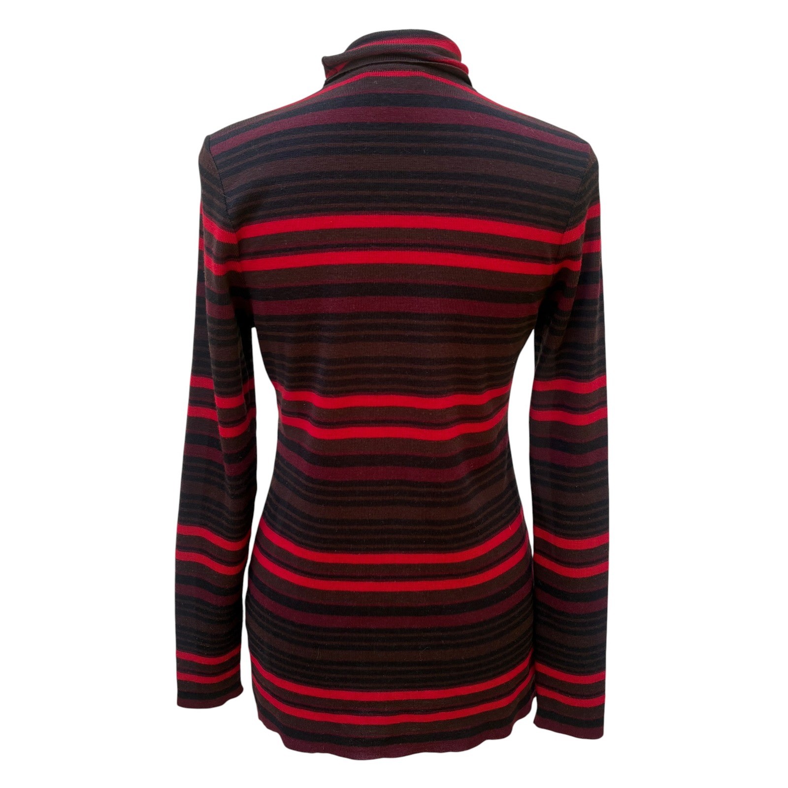 VTG Henri Bendel Sweater Turtleneck L Red Brown Striped Extrafine Merino Wool