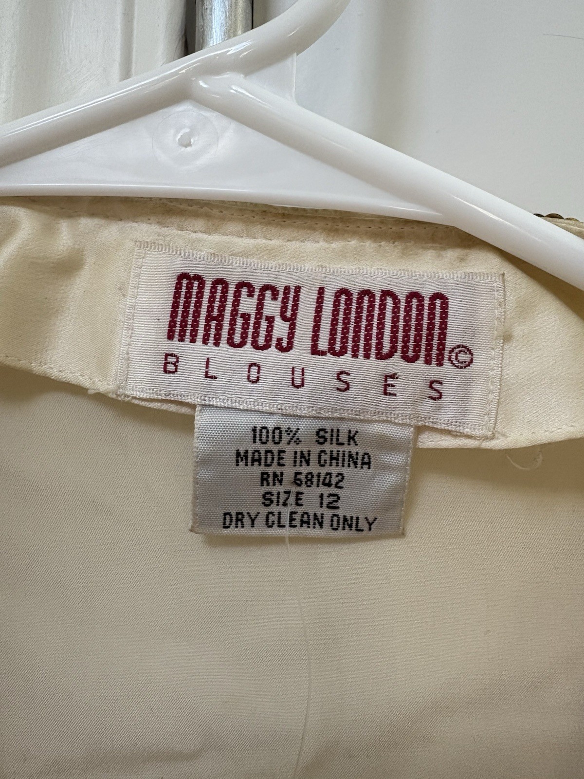 Vintage Maggy London 100% Silk Sequin Blouse Button Up Champagne Color M/L